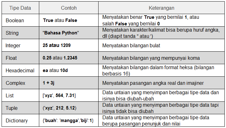 Jenis Tipe Data Python, Jenis Tipe Data Python yang Wajib Dikuasai Pemula!