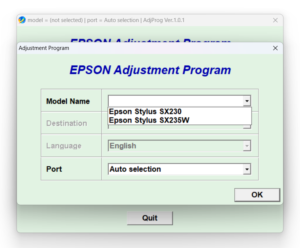 Download resetter Epson SX235W