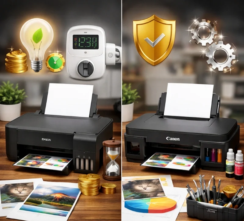 Epson L3211 vs Canon G2010, Konsumsi Listrik dan Keawetan