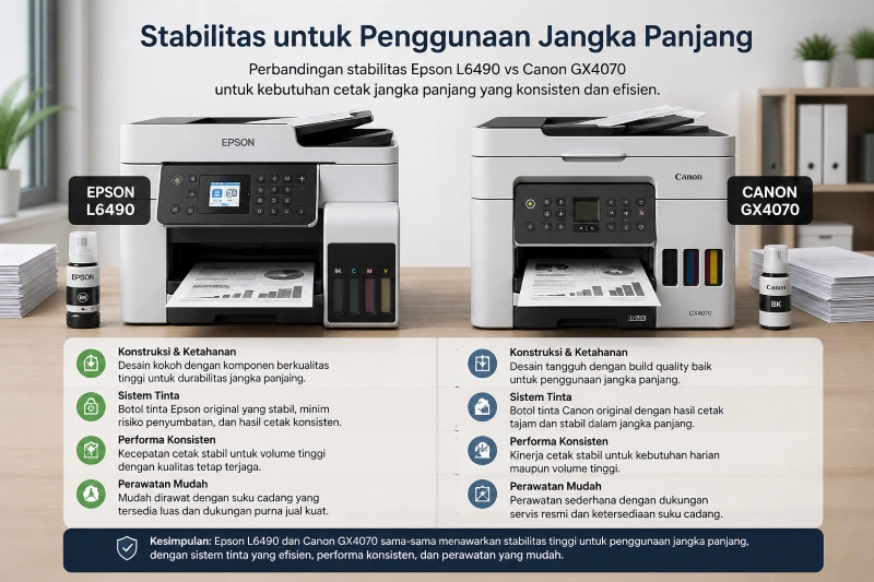 Epson L6490 vs Canon GX4070, Stabilitas untuk Penggunaan Jangka Panjang