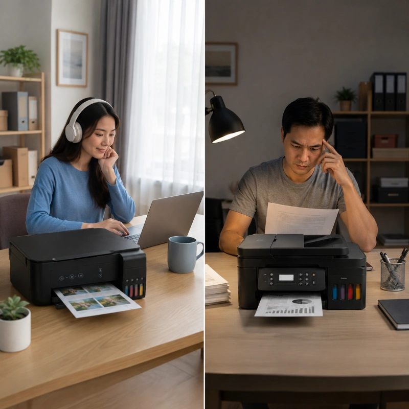 Epson EcoTank L3568 vs Canon G4570, Perbandingan dari sisi suara dan kenyamanan kerja di dunia nyata