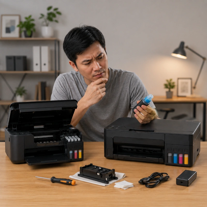 Epson L3253 vs Canon G3430, Tingkat Keribetan Setup dan Maintenance