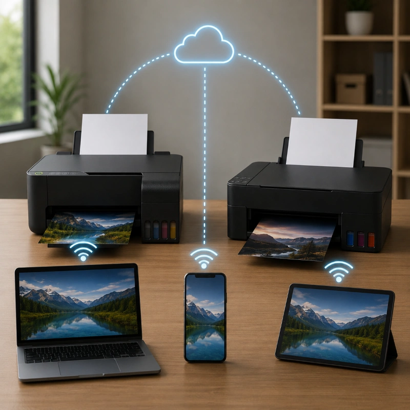 Epson ET-2800 vs Canon G2230, Konektivitas (ini yang sering jadi penentu)