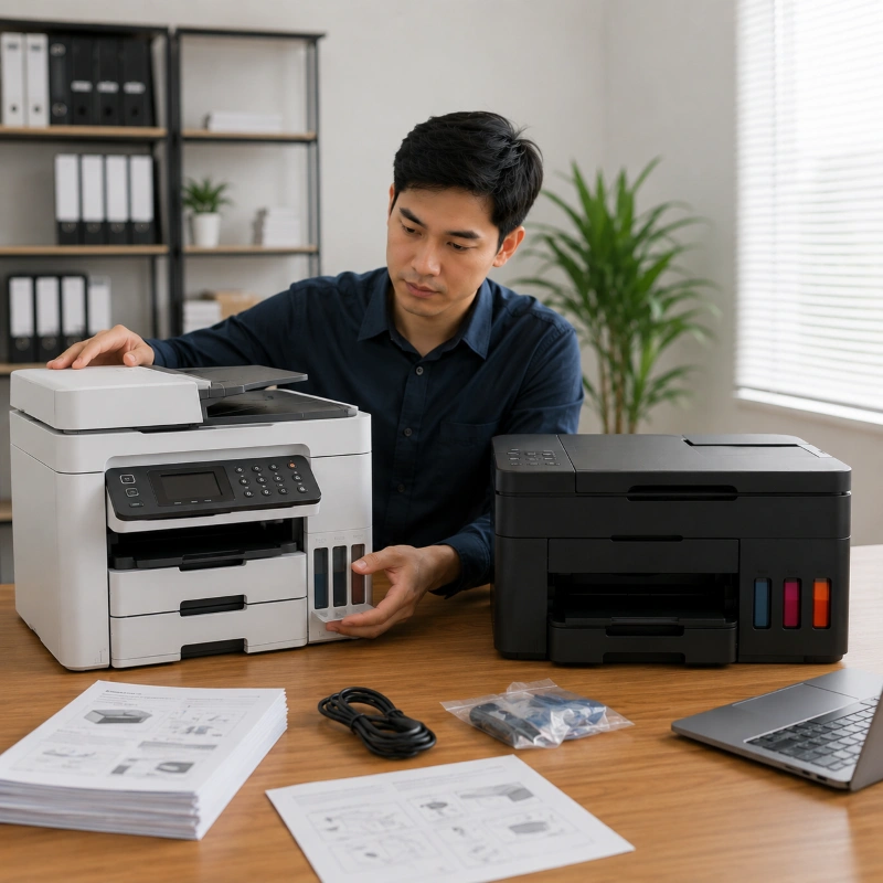 Epson ET-5850 vs Canon GX5070, Tingkat Kemudahan Setup dan Instalasi